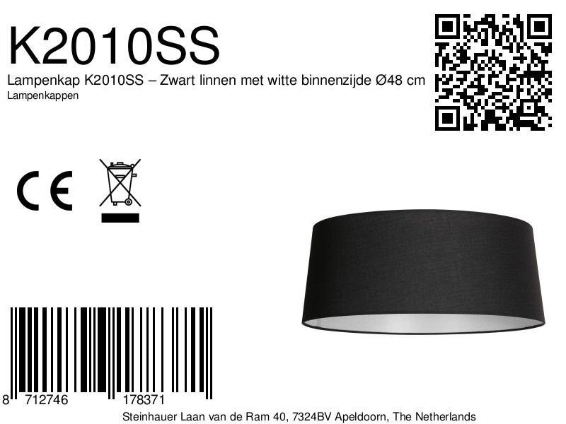Lampenschirm aus Leinen in Schwarz mit weißer Innenseite für Hängeleuchte oder Stehlampe – Ø48 cm
