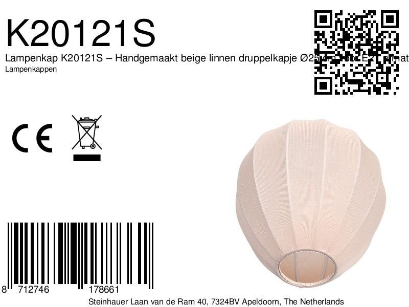 Lampenschirm aus Leinen in Beige in Tropfenform für E27-Hängeleuchte – Ø25 cm
