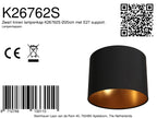 Zylindrischer Lampenschirm aus Leinen in Schwarz mit goldener Innenseite E27 – Ø20 cm