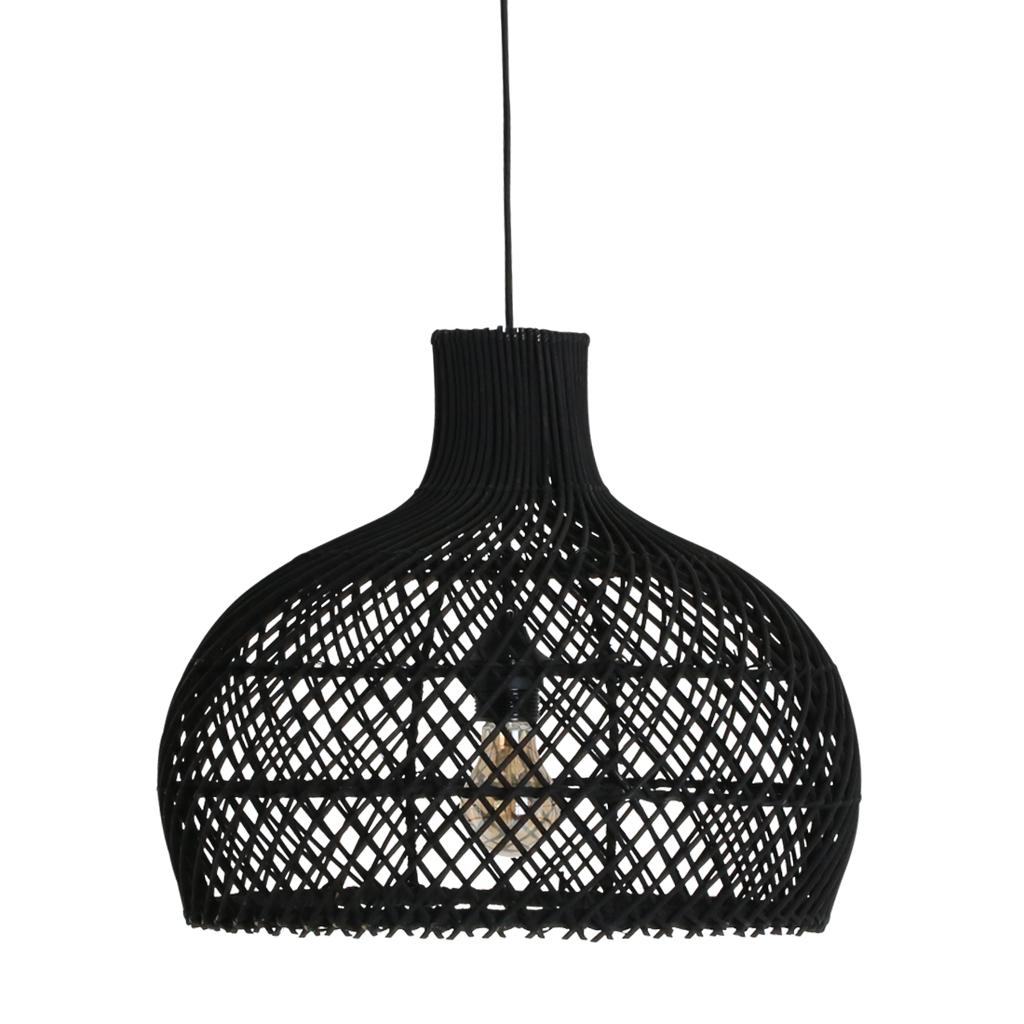 Hängeleuchte aus schwarzem Rattan in Kalebassenform – Ø42 cm