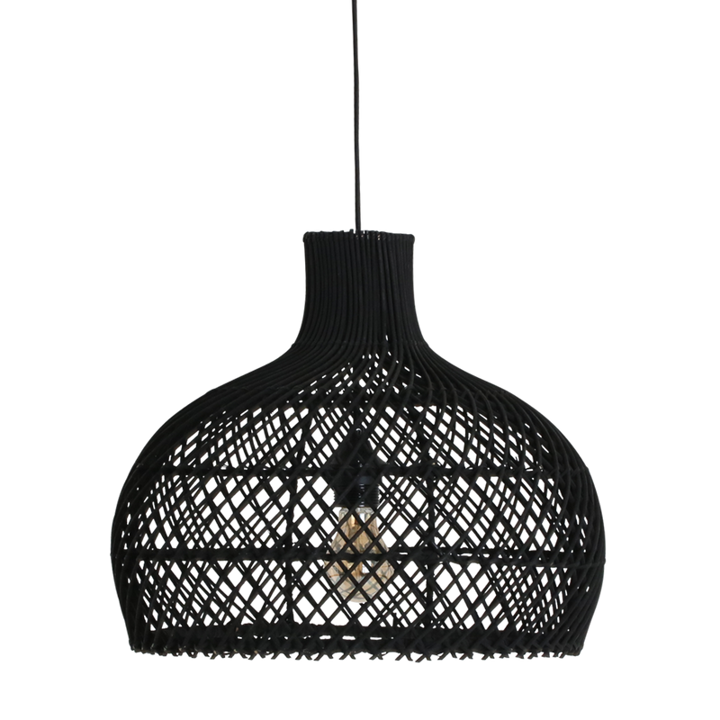 Hängeleuchte aus schwarzem Rattan in Kalebassenform – Ø42 cm