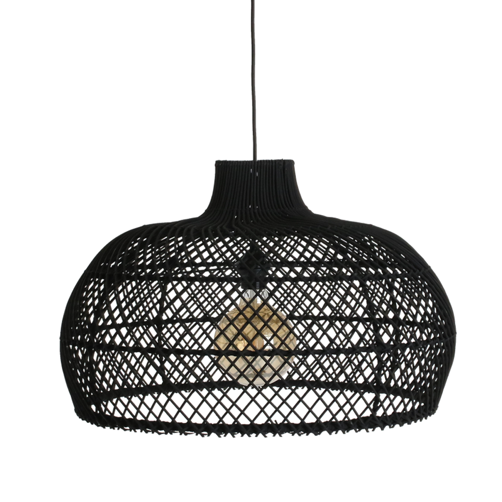 Suspension en rotin noir ajouré forme cloche – Ø57 cm