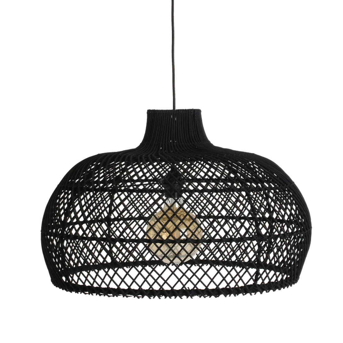 Suspension en rotin noir ajouré forme cloche – Ø57 cm