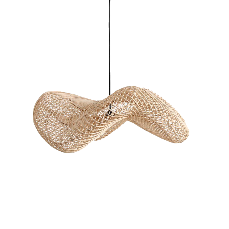 Hängeleuchte aus geflochtenem Rattan in Natur mit Wellenform fürs Wohnzimmer – Ø71 cm
