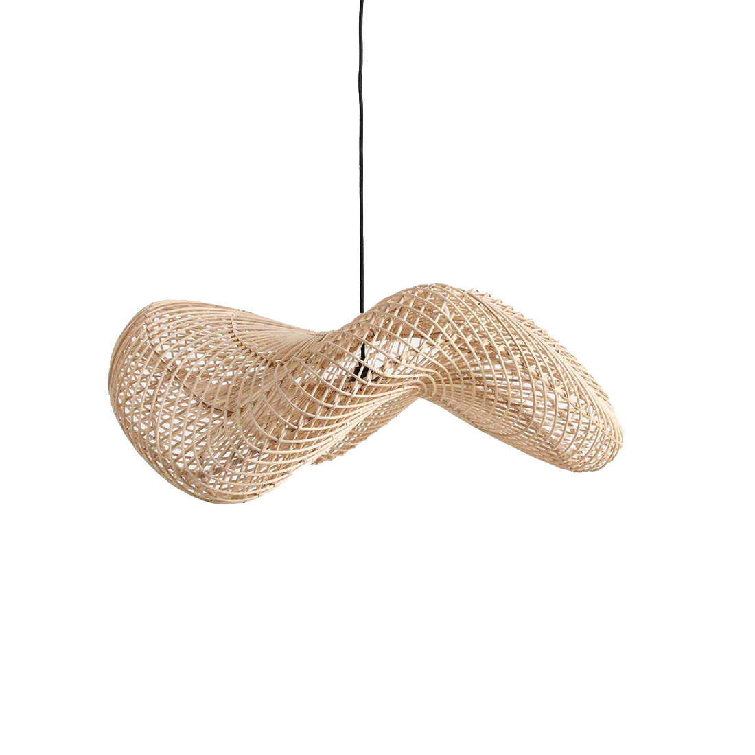 Hängeleuchte aus geflochtenem Rattan in Natur mit Wellenform fürs Wohnzimmer – Ø71 cm