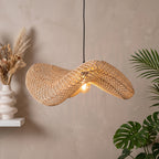 Hängeleuchte aus geflochtenem Rattan in Natur mit Wellenform fürs Wohnzimmer – Ø71 cm