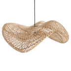 Hängeleuchte aus geflochtenem Rattan in Natur mit Wellenform fürs Wohnzimmer – Ø71 cm
