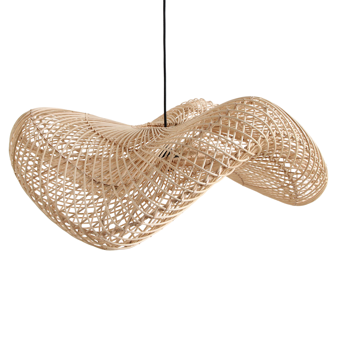 Hängeleuchte aus geflochtenem Rattan in Natur mit Wellenform fürs Wohnzimmer – Ø71 cm