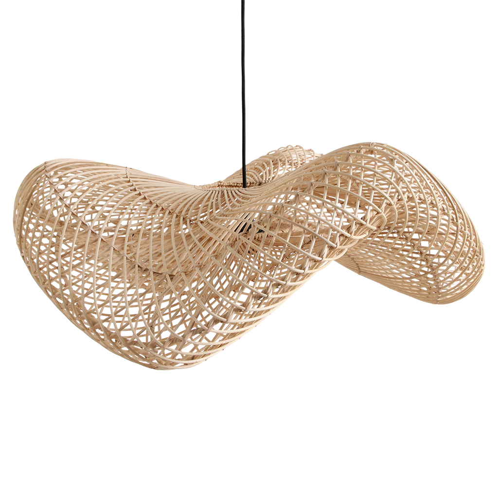 Hängeleuchte aus geflochtenem Rattan in Natur mit Wellenform fürs Wohnzimmer – Ø71 cm