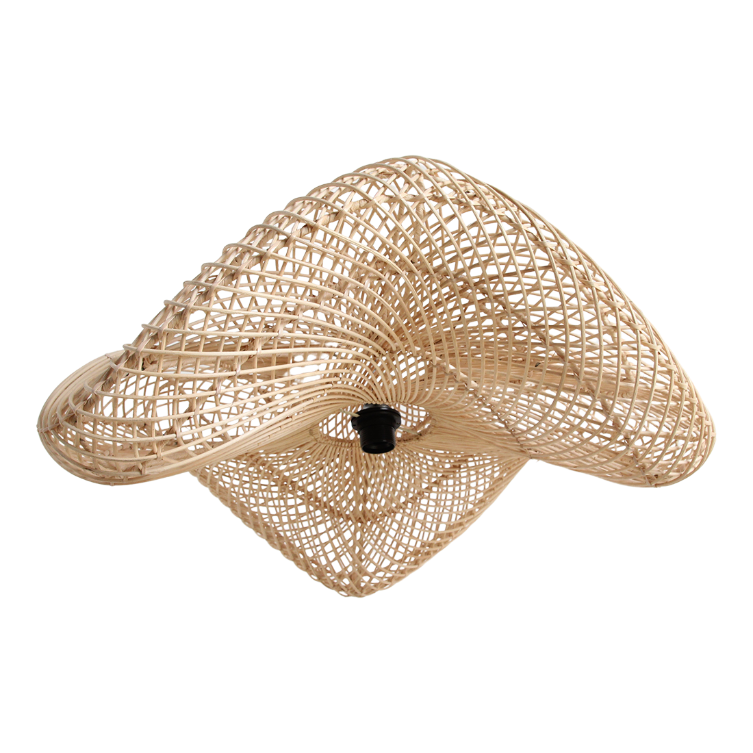 Hängeleuchte aus geflochtenem Rattan in Natur mit Wellenform fürs Wohnzimmer – Ø71 cm