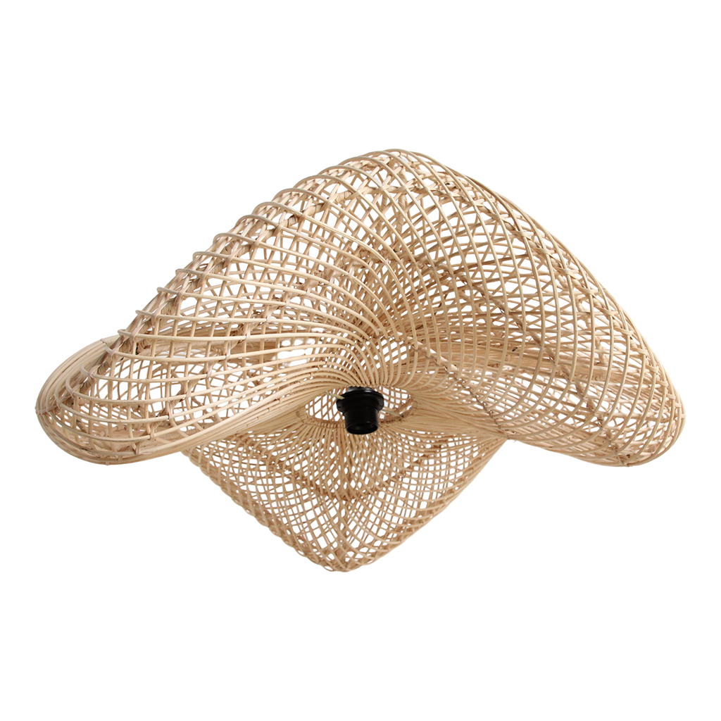 Hängeleuchte aus geflochtenem Rattan in Natur mit Wellenform fürs Wohnzimmer – Ø71 cm