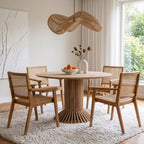 Hängeleuchte aus geflochtenem Rattan in Natur mit Wellenform fürs Wohnzimmer – Ø71 cm