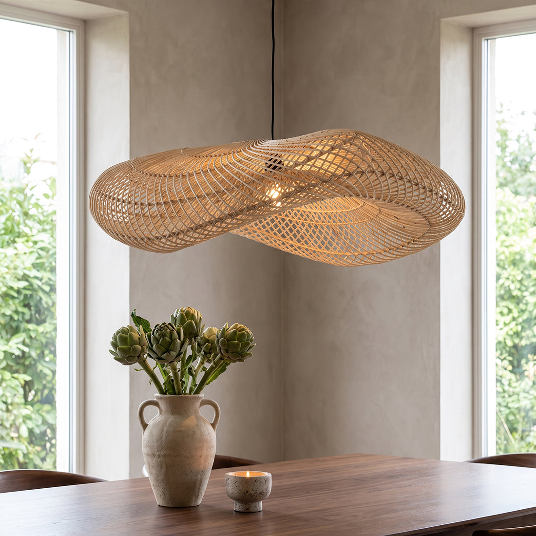 Hängeleuchte aus geflochtenem Rattan in Wellenform XL – Ø90 cm