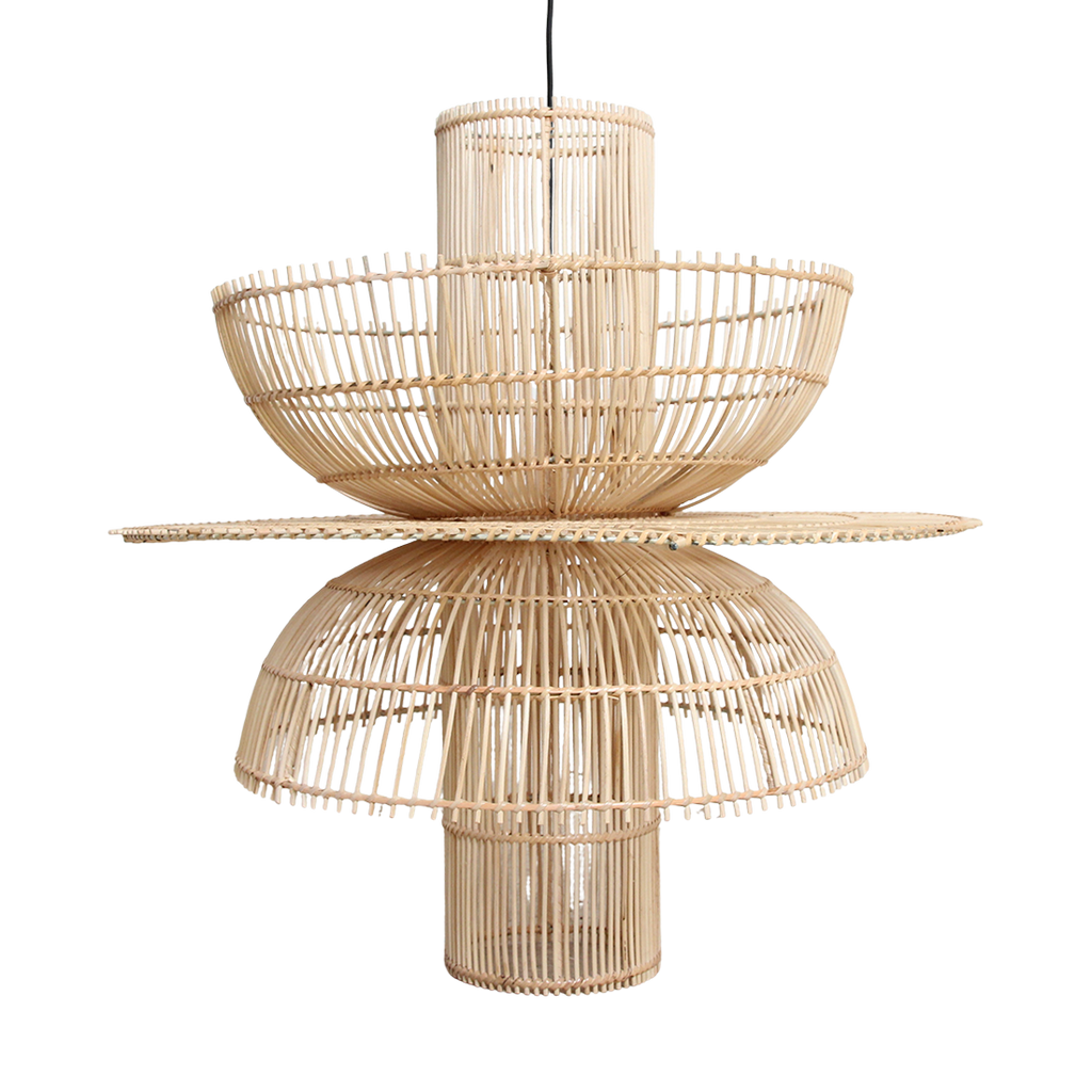 Hängeleuchte aus Naturrattan in offener Blütenform – Ø65 cm