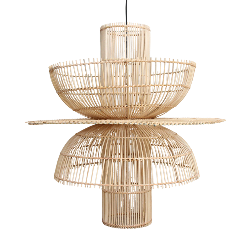 Hängeleuchte aus Naturrattan in offener Blütenform – Ø65 cm