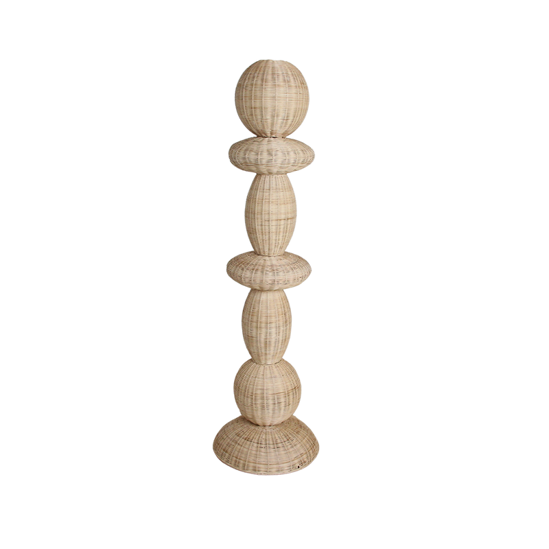 Stehlampe aus Rattan in Beige im Totem-Design fürs Wohnzimmer – H175 cm