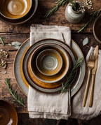 Assiette en grès émaillé dégradé brun et gris moucheté artisanale