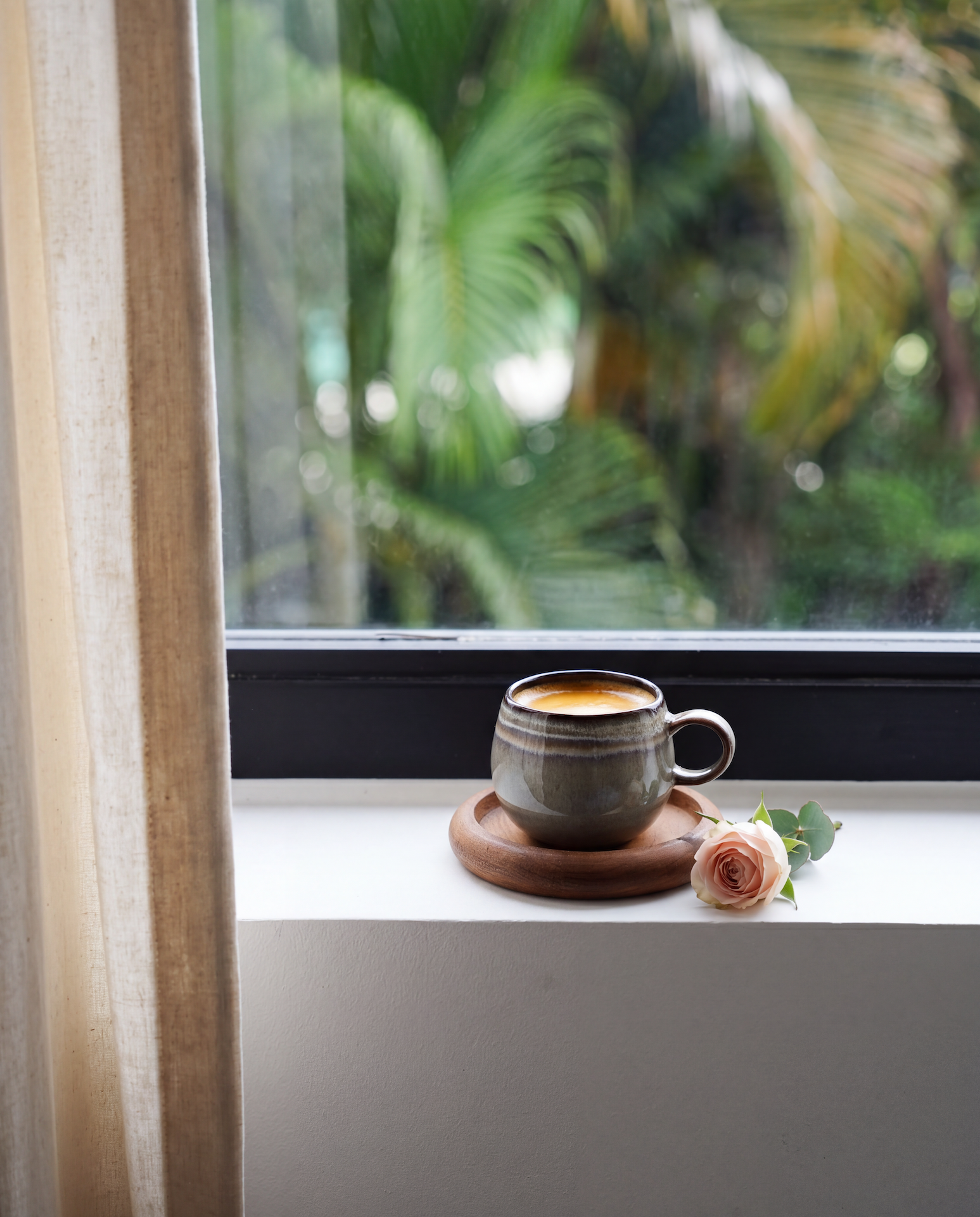 Espressotasse aus Keramik in Salbeigrün und Braun aus Portugal