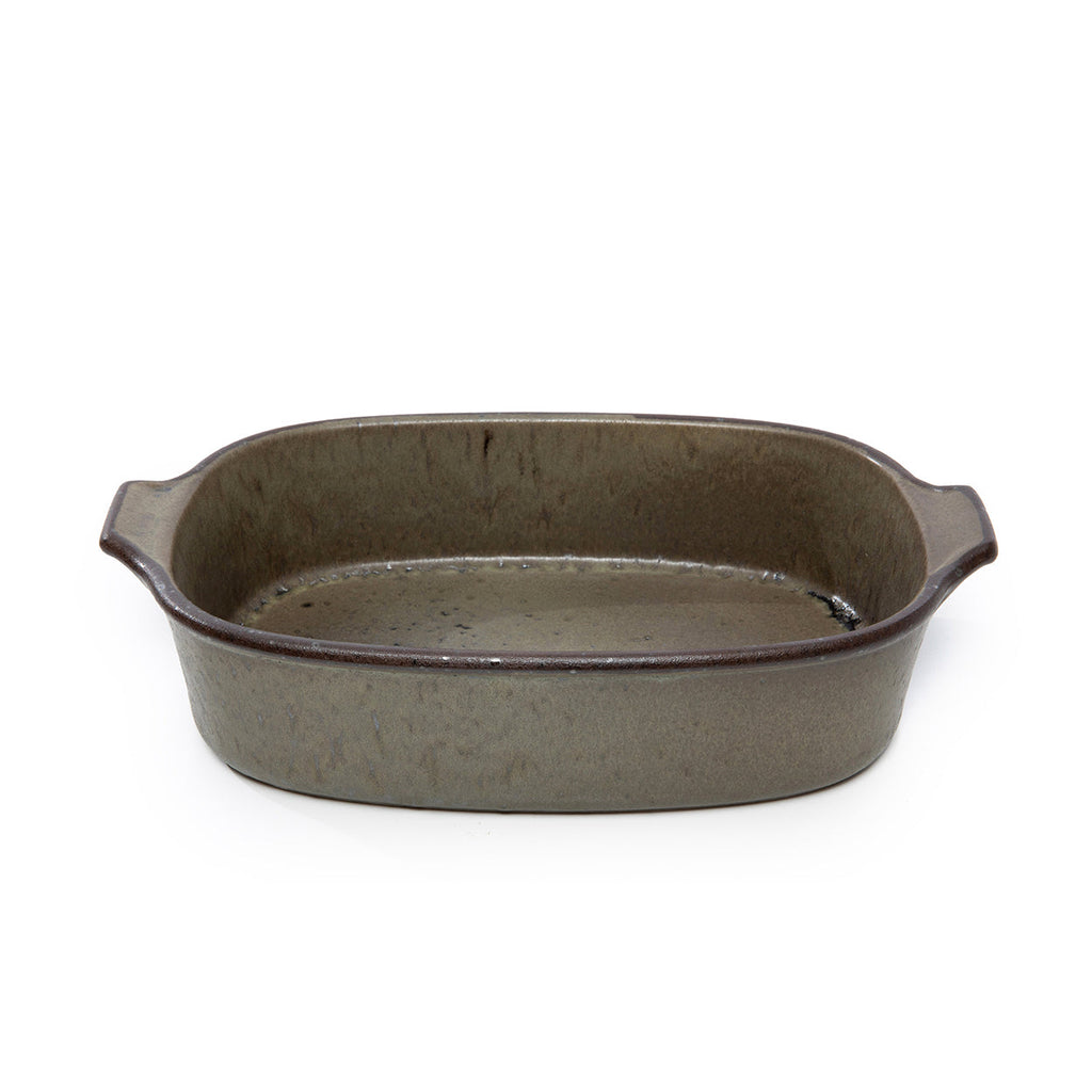 Auflaufform aus Keramik in Grün mit Craquelé-Glasur und Griffen – 29x19 cm