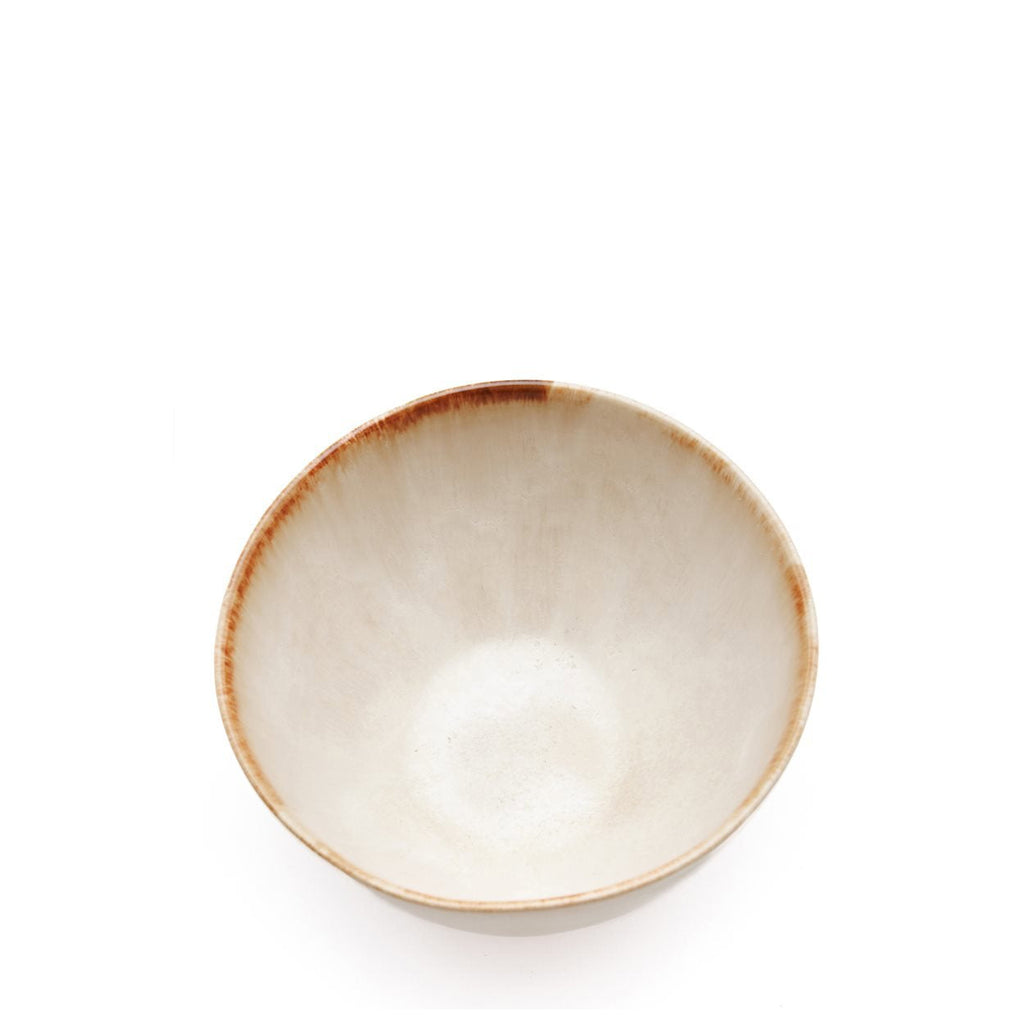 Dipschale aus glasiertem Steinzeug in Beige mit braunem Rand – 7x4 cm