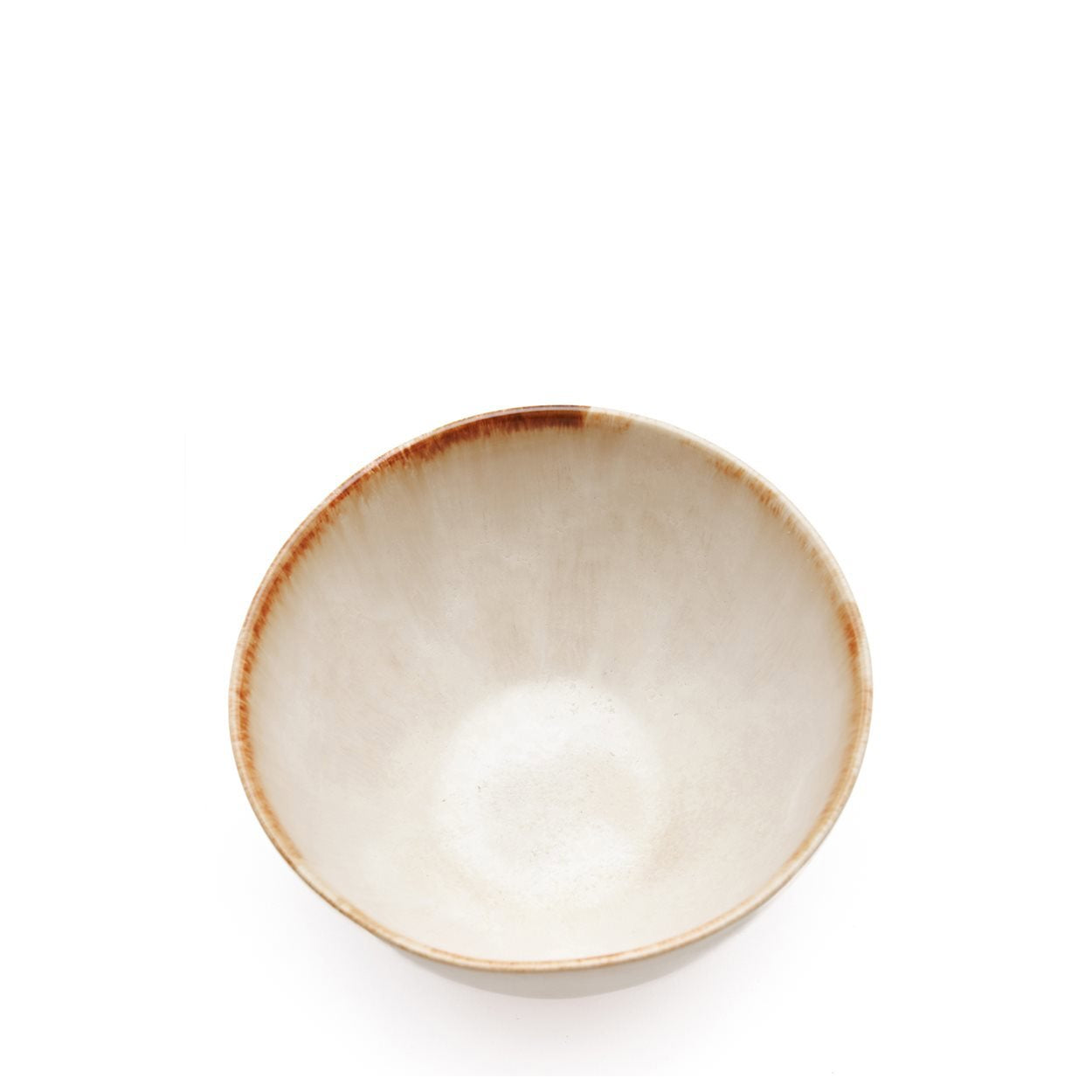 Dipschale aus glasiertem Steinzeug in Beige mit braunem Rand – 7x4 cm