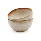 Schale aus glasiertem Steinzeug in Beige mit bernsteinfarbenem Rand – 11 cm