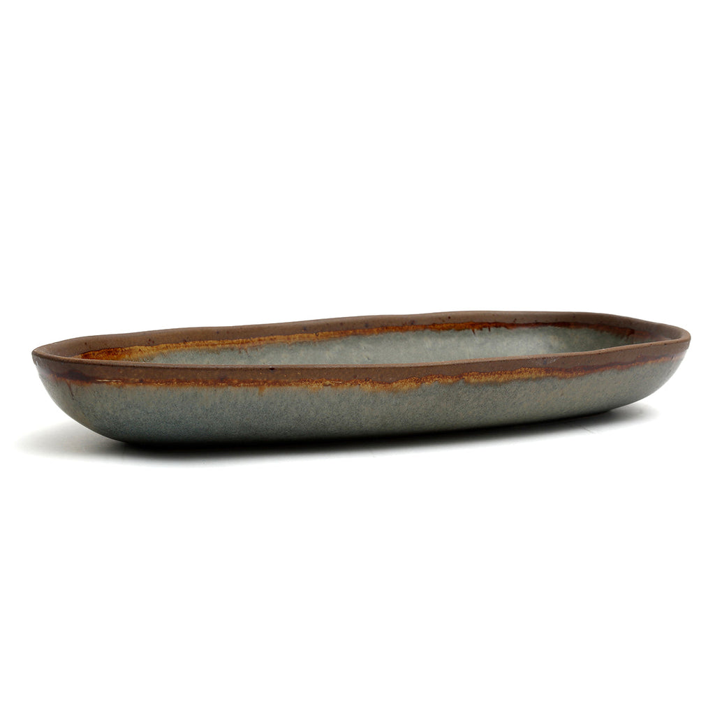 Ovales Serviertablett aus glasiertem Steinzeug in Graubraun – 34x16 cm