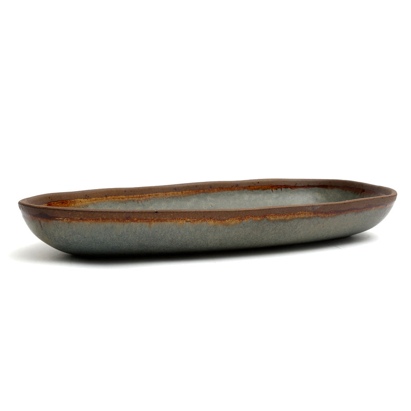 Ovales Serviertablett aus glasiertem Steinzeug in Graubraun – 34x16 cm