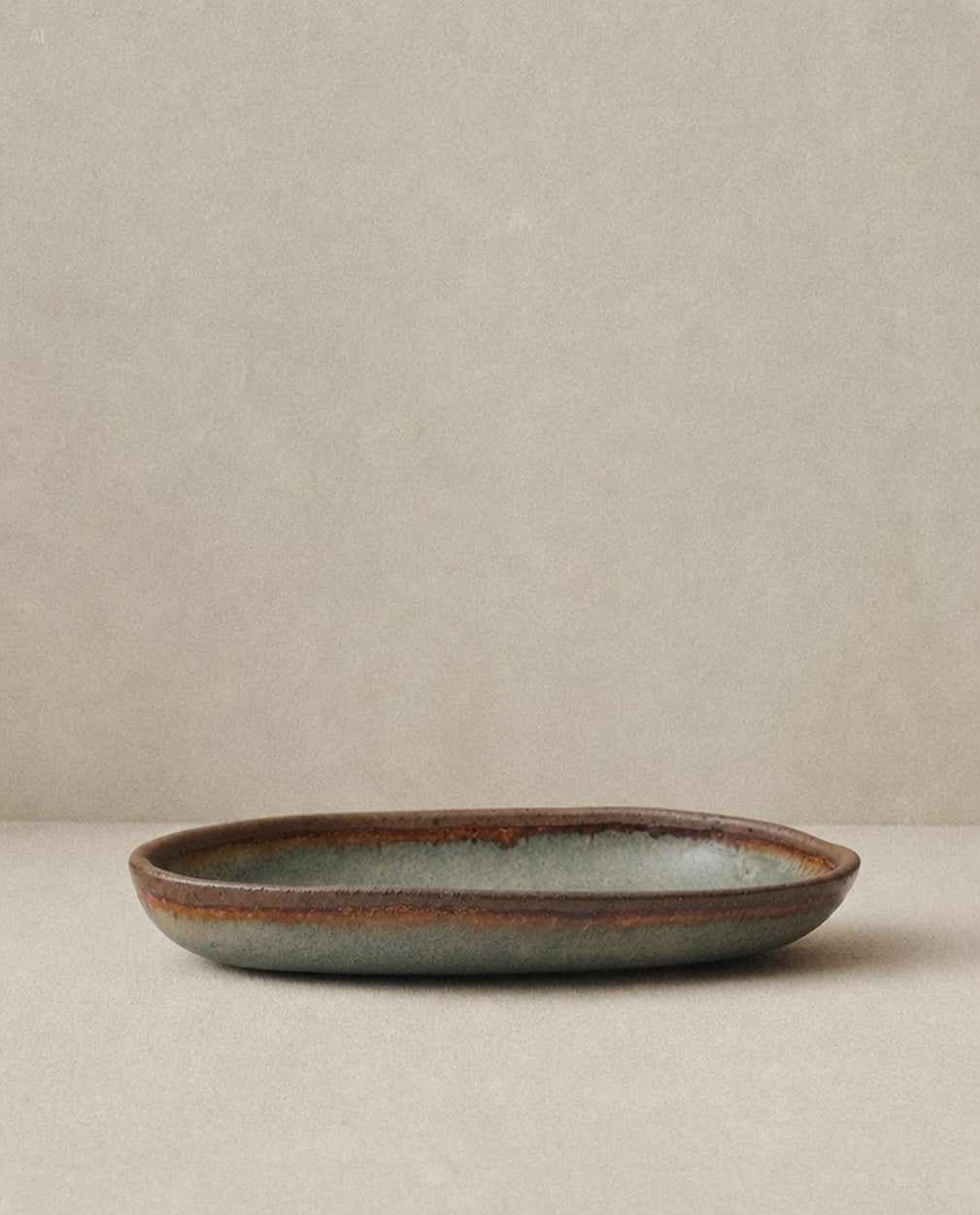 Ovales Serviertablett aus glasiertem Steinzeug in Graubraun – 34x16 cm