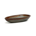 Ovale Servierplatte aus glasiertem Steinzeug in Grau und Rostbraun – 17 x 9 cm