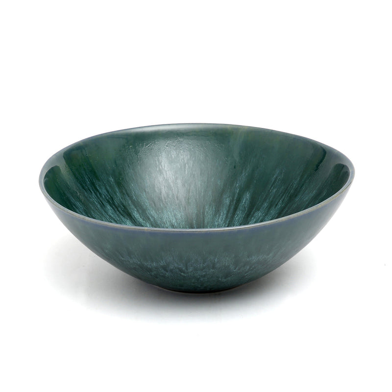 Schale aus handgefertigtem Steinzeug in Smaragdgrün, marmoriert
