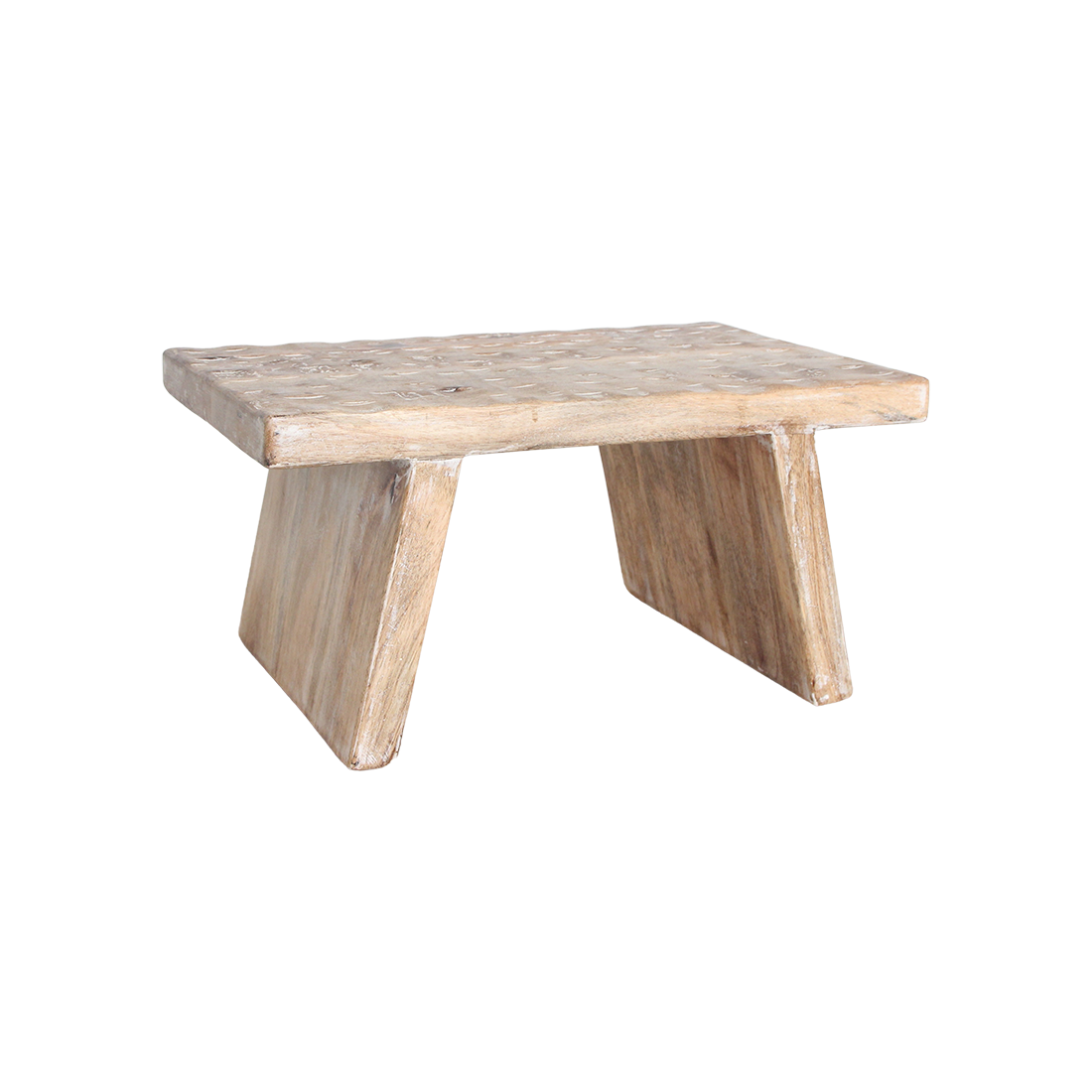 Eckiger Couchtisch aus naturbelassenem Mangoholz mit Schnitzdekor – 40x25 cm