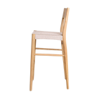 Barhocker aus hellem Teakholz mit Seilsitz in Beige – H109 cm