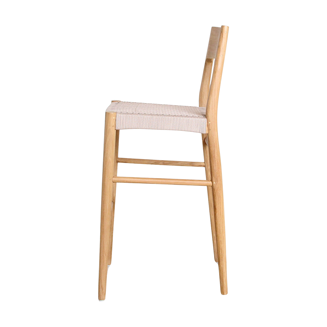 Barhocker aus hellem Teakholz mit Seilsitz in Beige – H109 cm