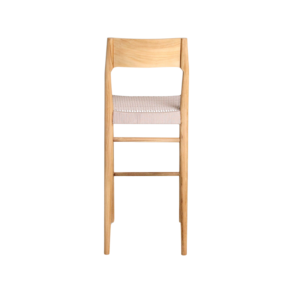 Barhocker aus hellem Teakholz mit Seilsitz in Beige – H109 cm