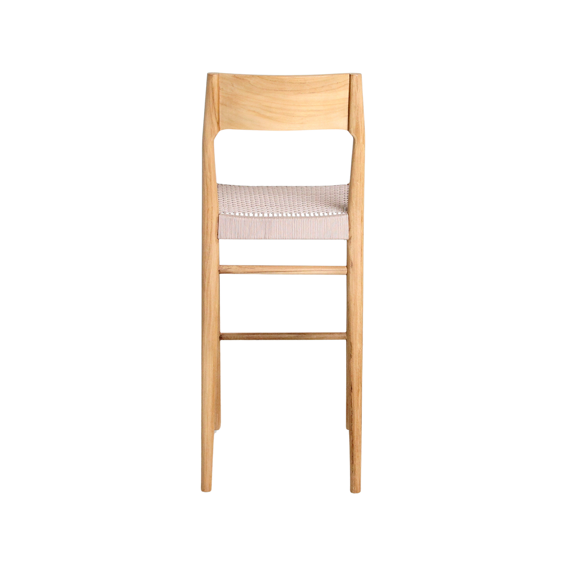 Barhocker aus hellem Teakholz mit Seilsitz in Beige – H109 cm