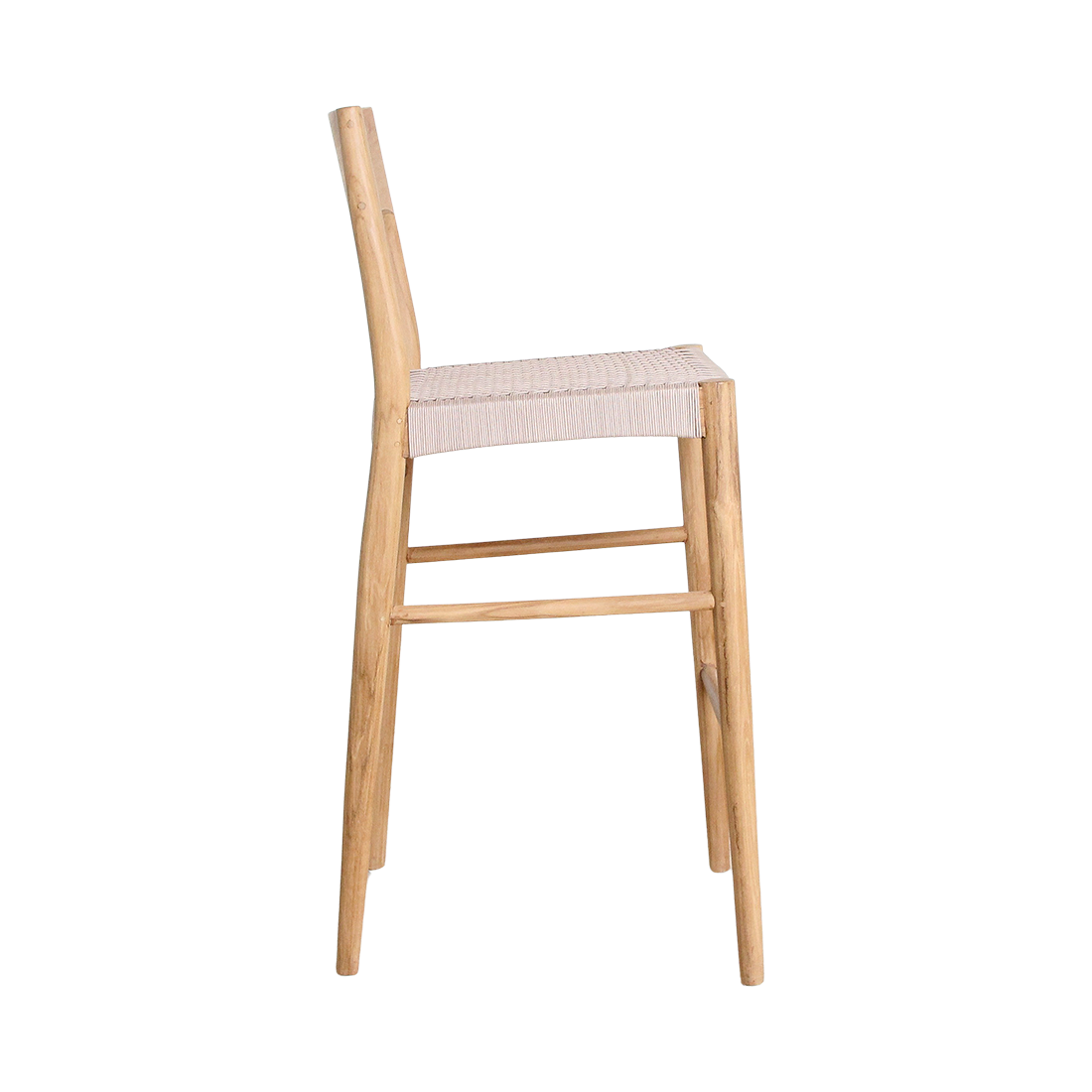 Barhocker aus hellem Teakholz mit Seilsitz in Beige – H109 cm