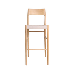 Barhocker aus hellem Teakholz mit Seilsitz in Beige – H109 cm