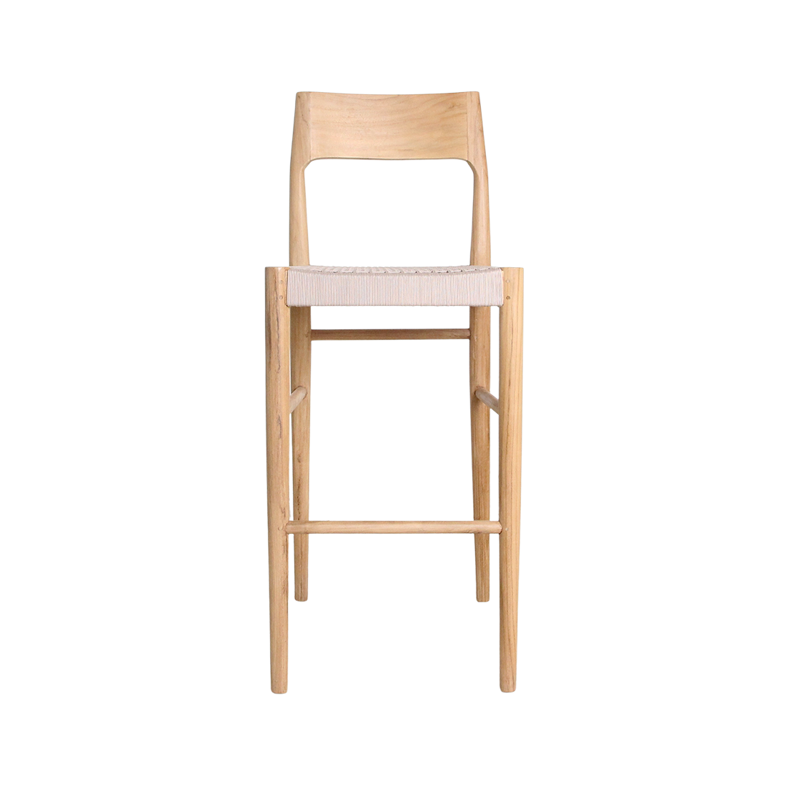 Barhocker aus hellem Teakholz mit Seilsitz in Beige – H109 cm