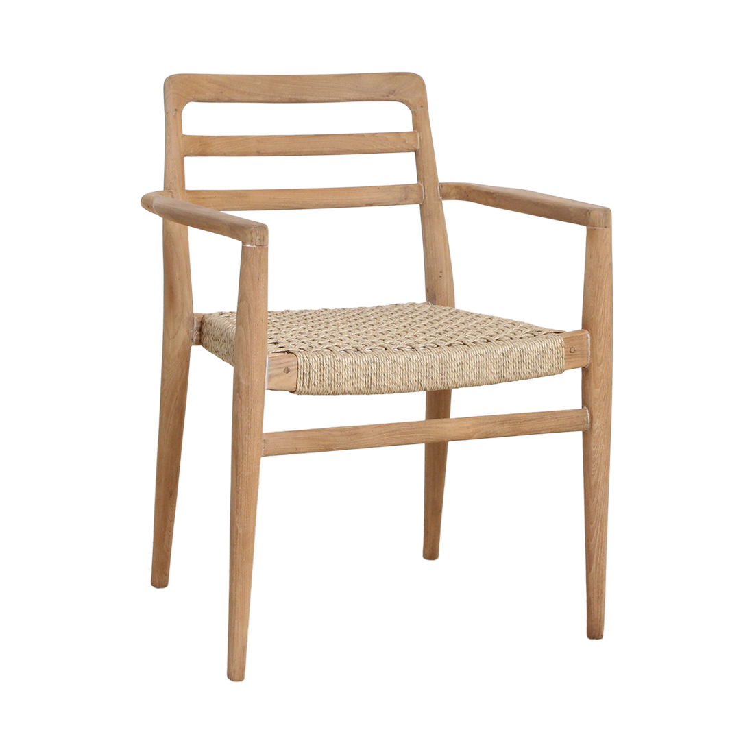 Gartenstuhl aus Teakholz mit Armlehnen und geflochtener Sitzfläche – 2er-Set