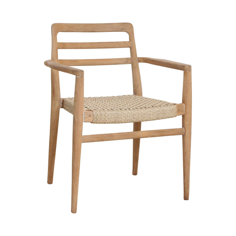 Gartenstuhl aus Teakholz mit Armlehnen und geflochtener Sitzfläche – 2er-Set