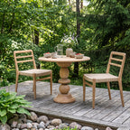 Gartenstuhl aus Teakholz mit Armlehnen und geflochtener Sitzfläche – 2er-Set