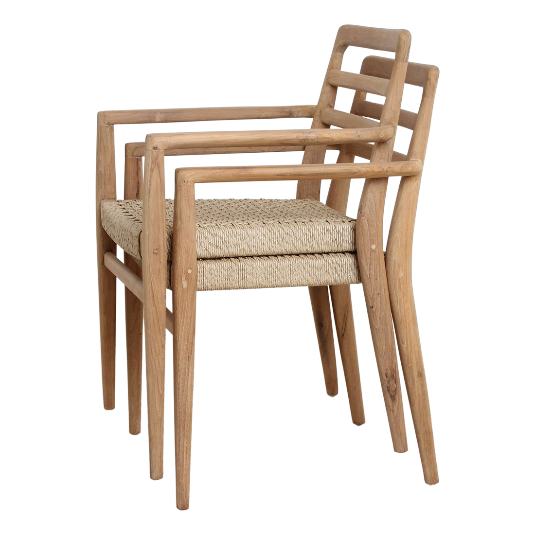 Gartenstuhl aus Teakholz mit Armlehnen und geflochtener Sitzfläche – 2er-Set