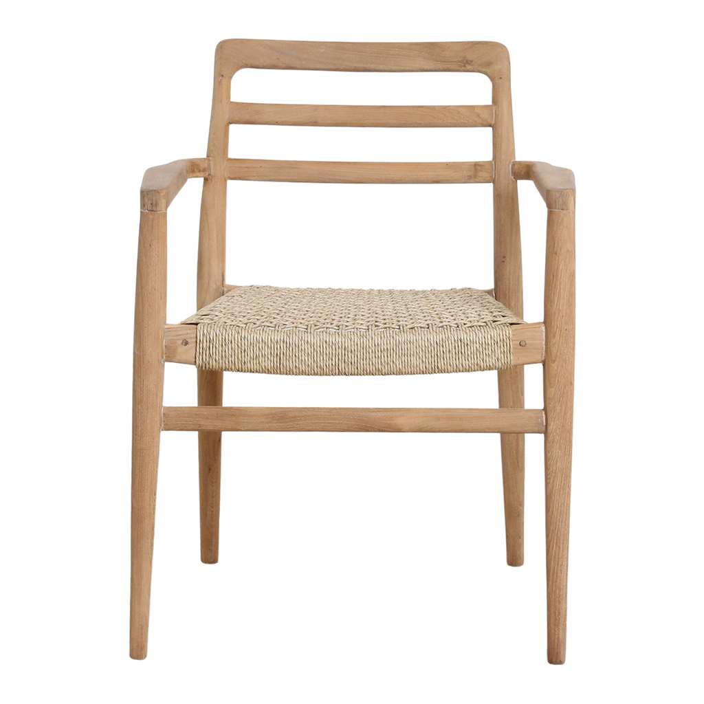 Gartenstuhl aus Teakholz mit Armlehnen und geflochtener Sitzfläche – 2er-Set