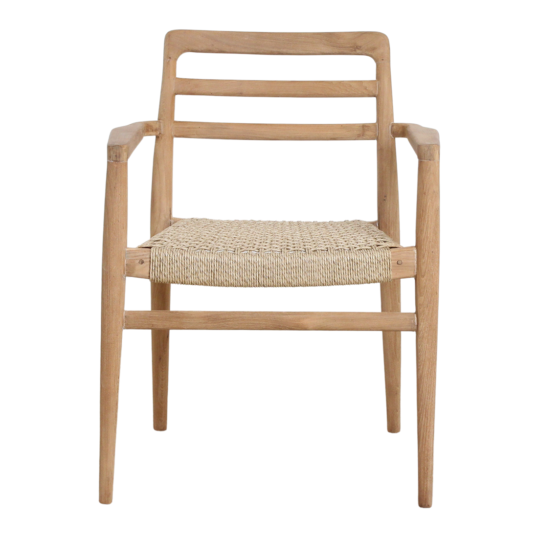 Gartenstuhl aus Teakholz mit Armlehnen und geflochtener Sitzfläche – 2er-Set