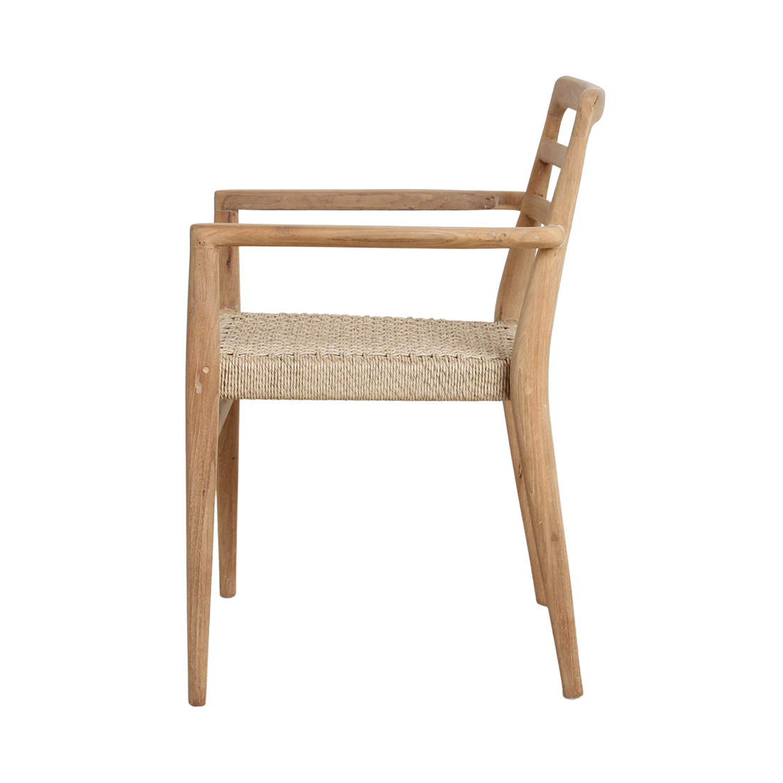 Gartenstuhl aus Teakholz mit Armlehnen und geflochtener Sitzfläche – 2er-Set