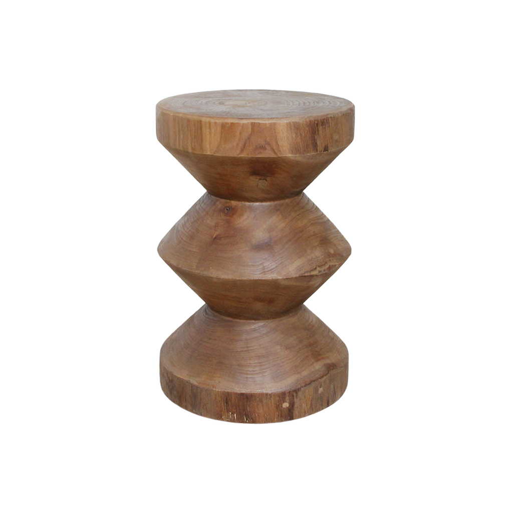 Beistelltisch aus massivem Teakholz in Sanduhrform, natur – H45 cm