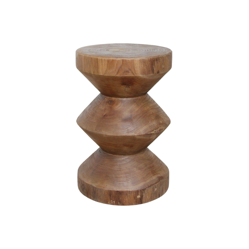 Beistelltisch aus massivem Teakholz in Sanduhrform, natur – H45 cm
