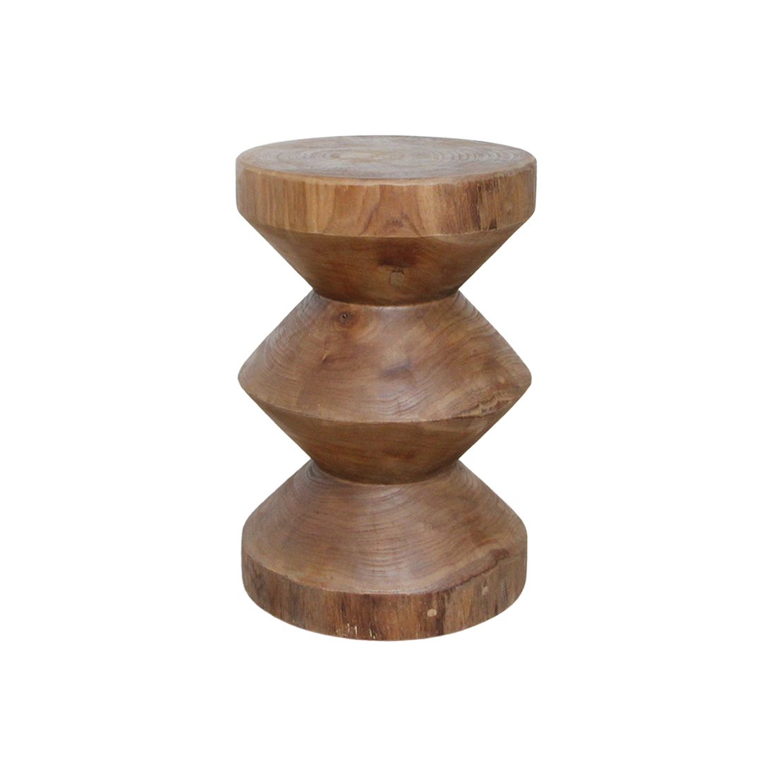 Beistelltisch aus massivem Teakholz in Sanduhrform, natur – H45 cm
