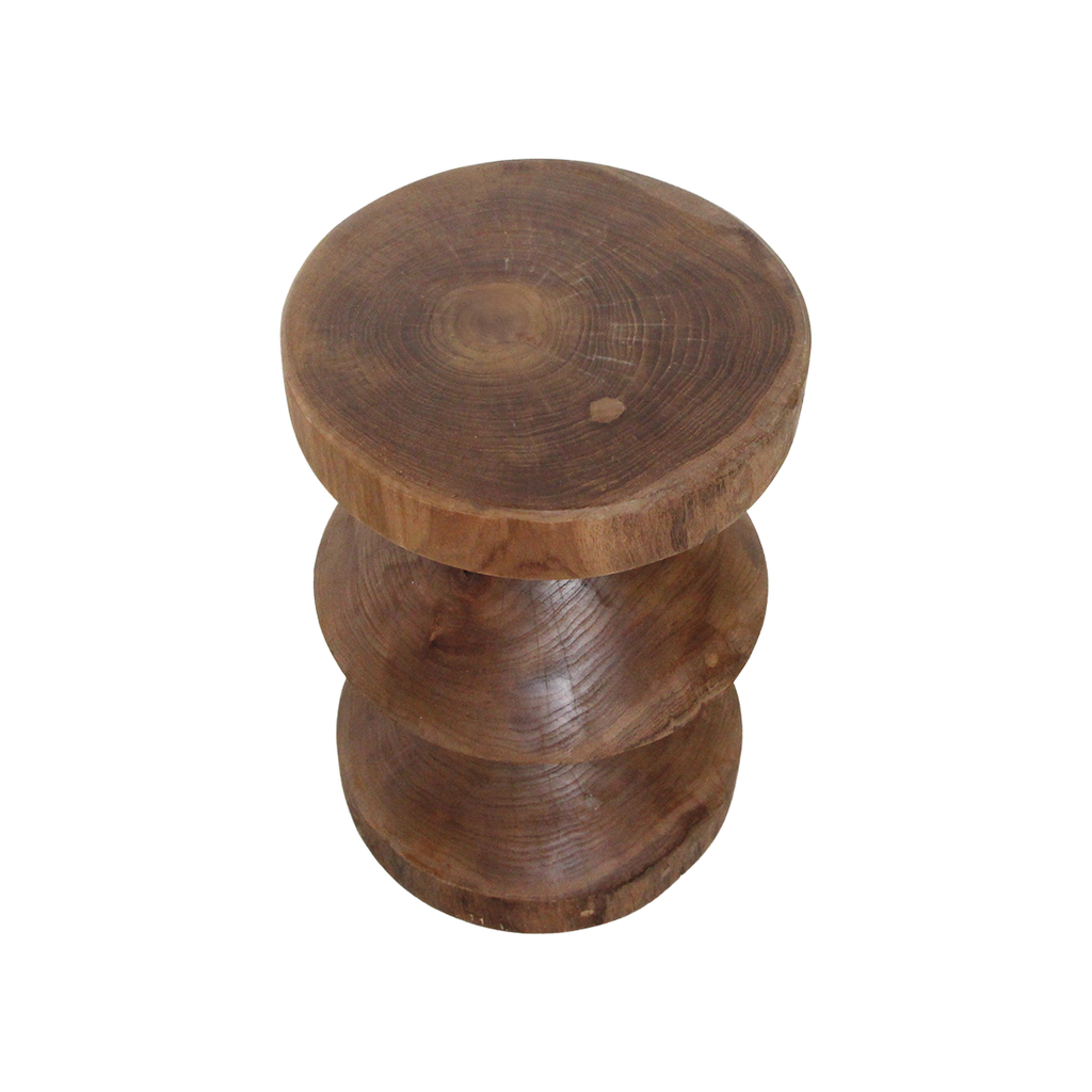Beistelltisch aus massivem Teakholz in Sanduhrform, natur – H45 cm